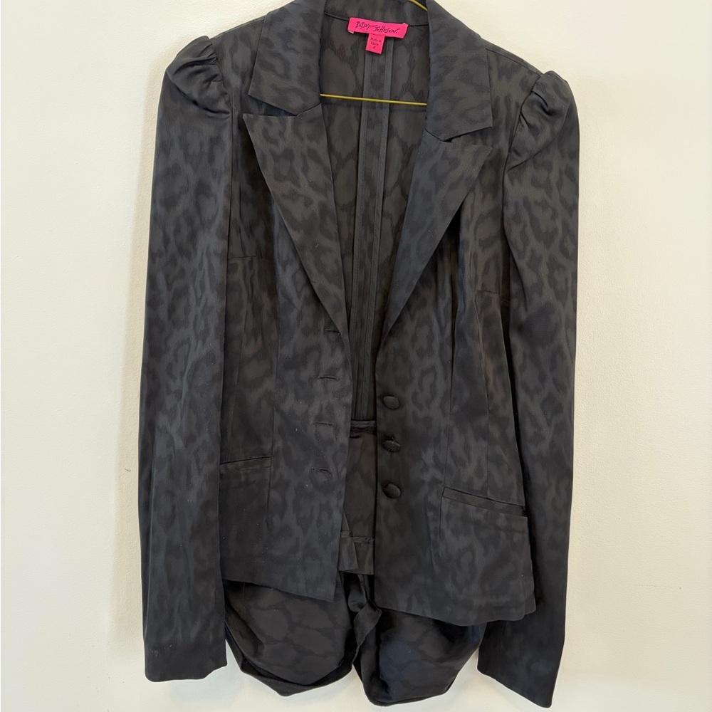 Betsey Johnson Dark Gray Leopard-Print Blazer